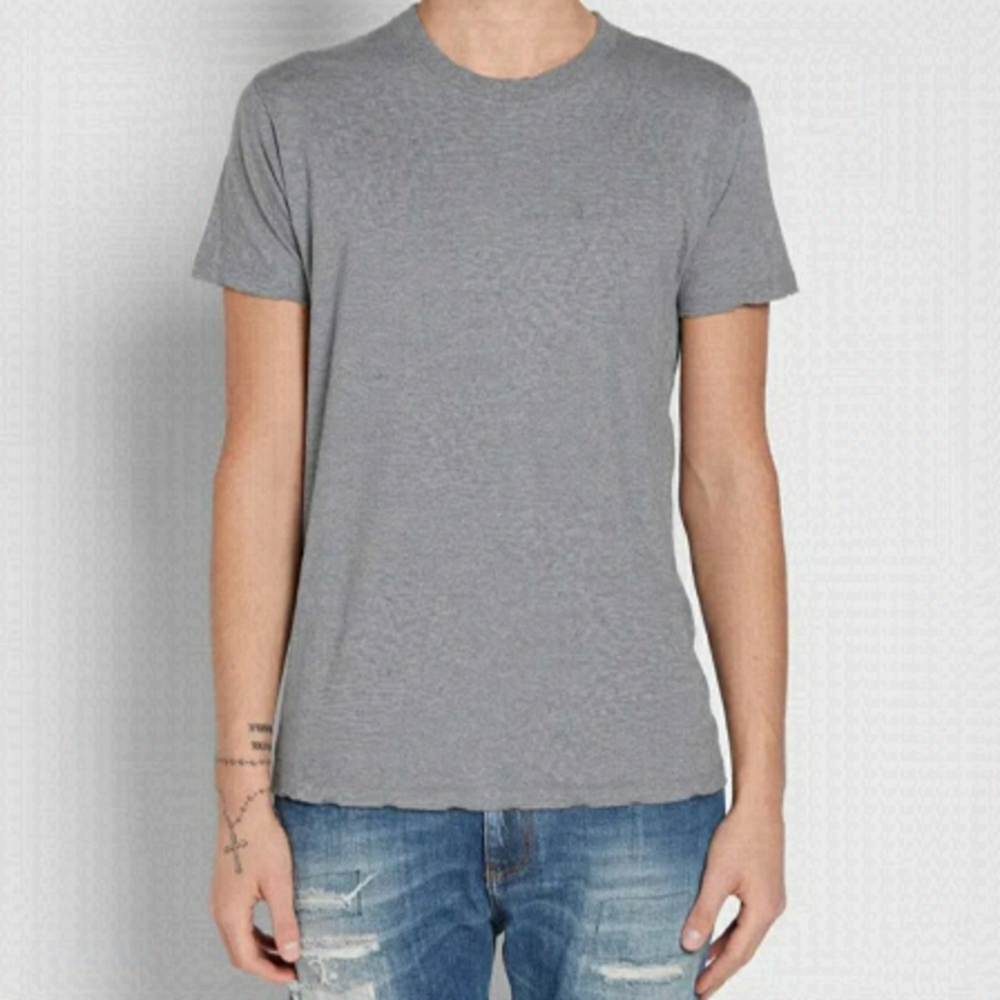Auth! Saint Laurent distressed embroyded logo tee shirt top - light grey
